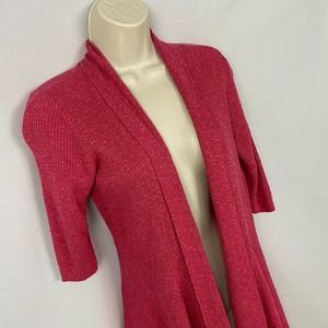 Eileen Fisher Linen Blend Cardigan Sweater XS Hot Pink Open‎ Front Lagenlook
